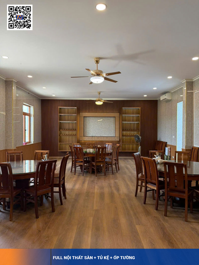 Công trình full nội thất sàn gỗ, tấm ốp tường, tủ kệ tại quận 2