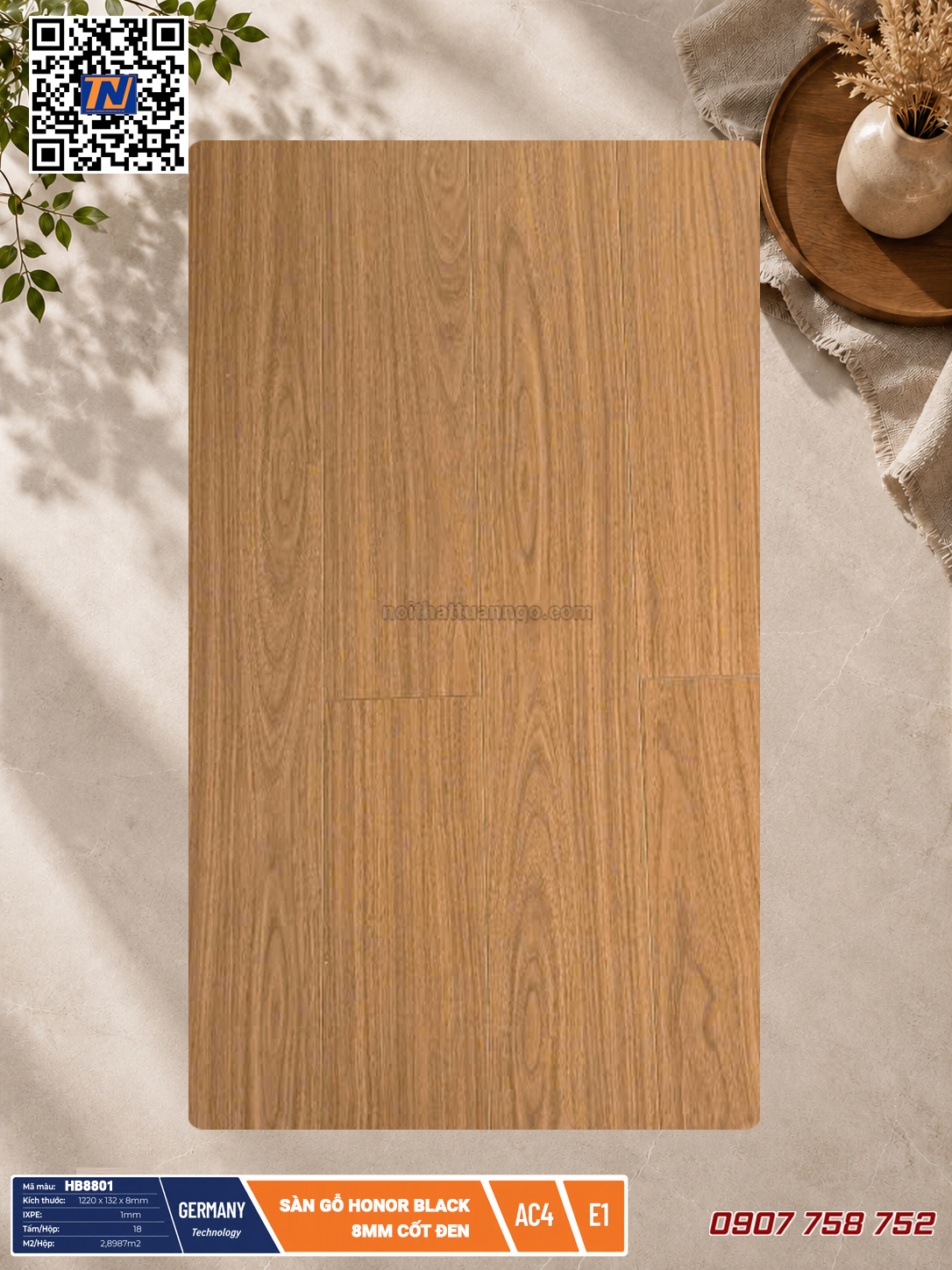 Sàn gỗ Honor cốt đen HB8801