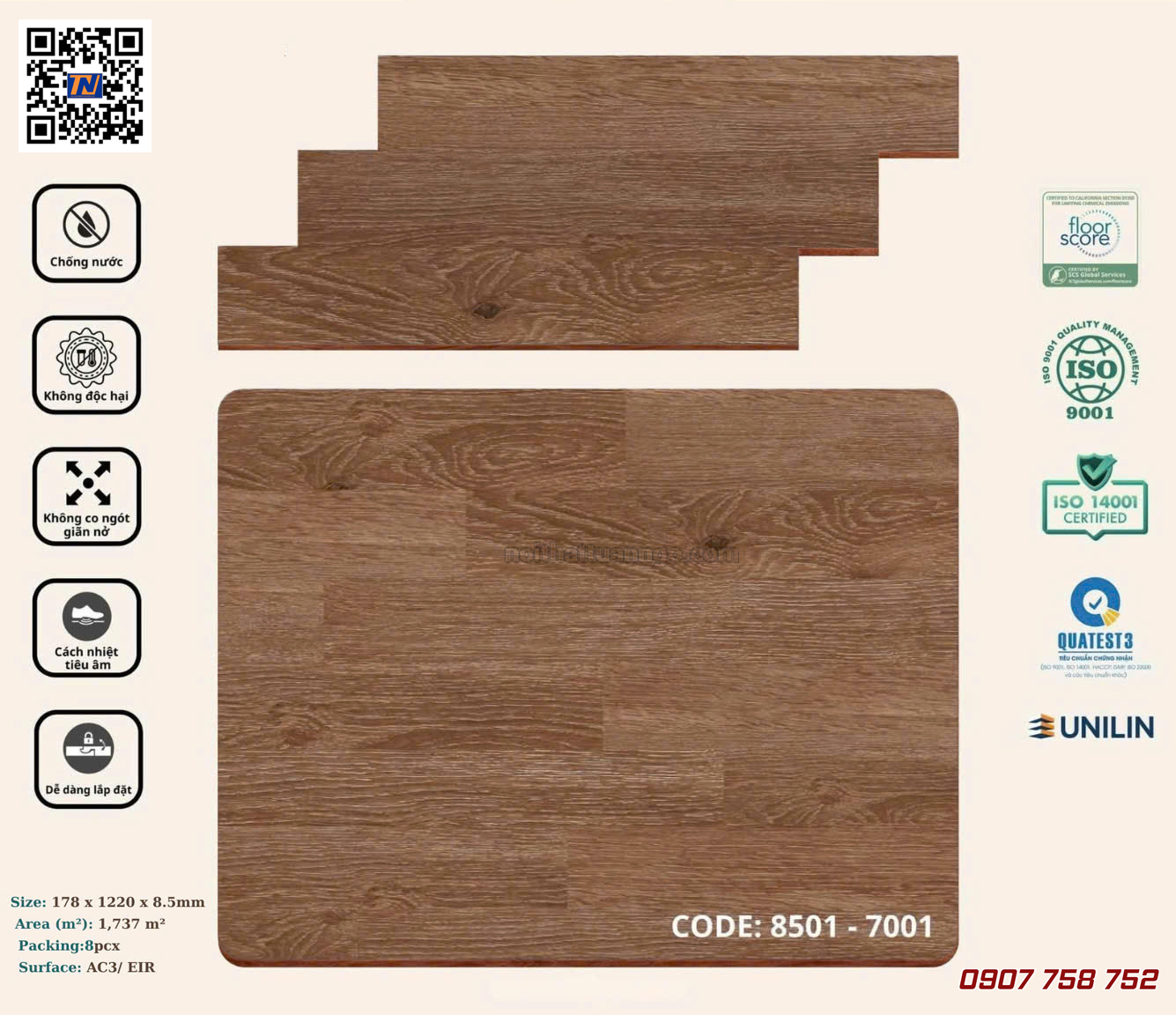 Sàn nhựa hèm khóa Korpan KP8501