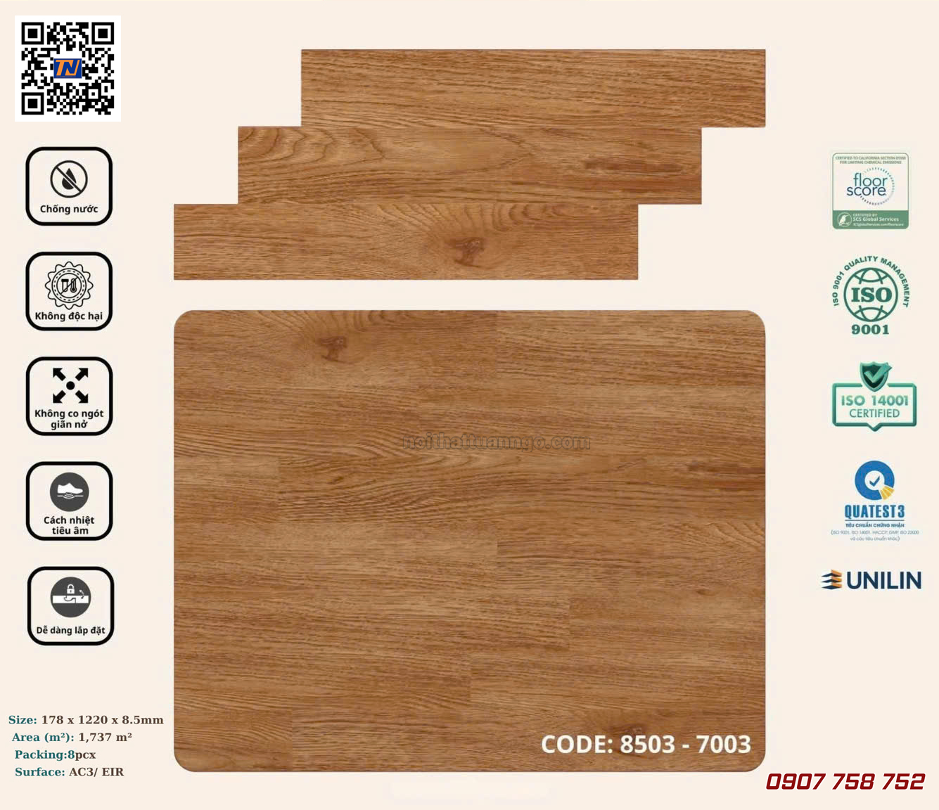 Sàn nhựa hèm khóa Korpan KP8503