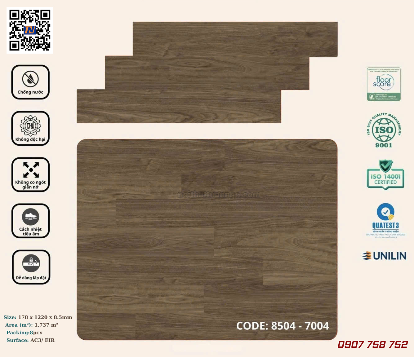 Sàn nhựa hèm khóa Korpan KP8504