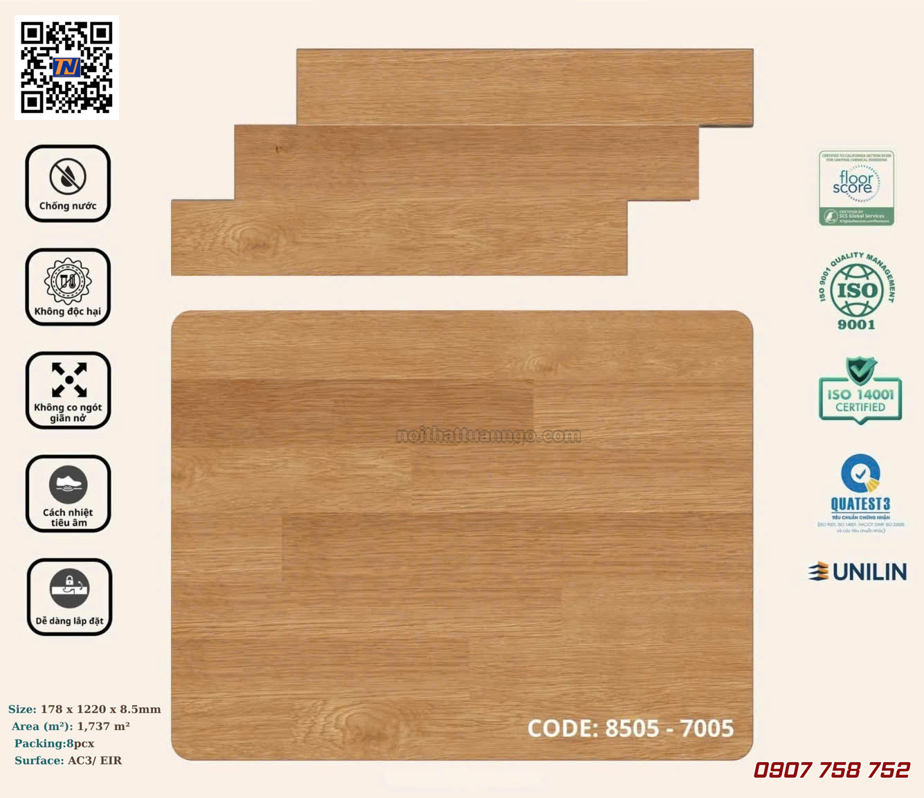 Sàn nhựa hèm khóa Korpan KP8505