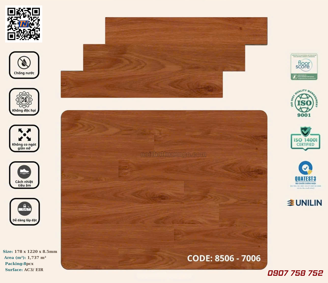 Sàn nhựa hèm khóa Korpan KP8506