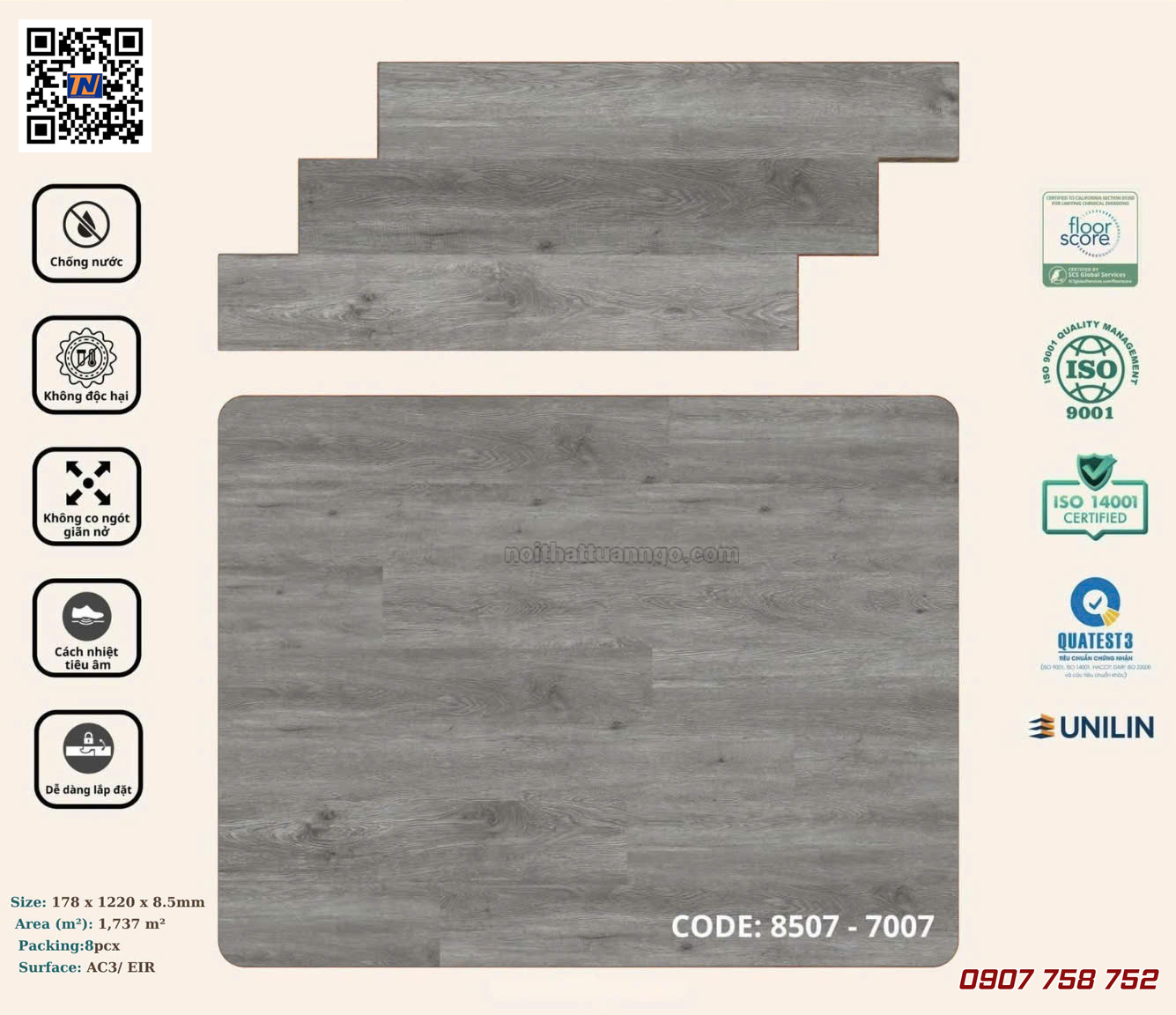 Sàn nhựa hèm khóa Korpan KP8507