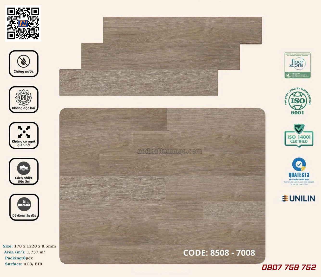 Sàn nhựa hèm khóa Korpan KP8508