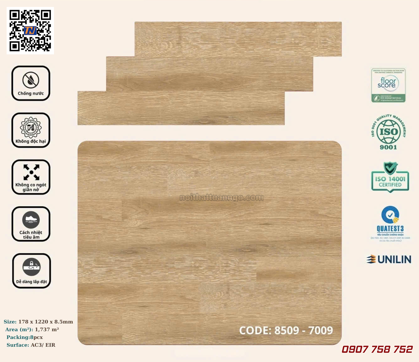 Sàn nhựa hèm khóa Korpan KP8509