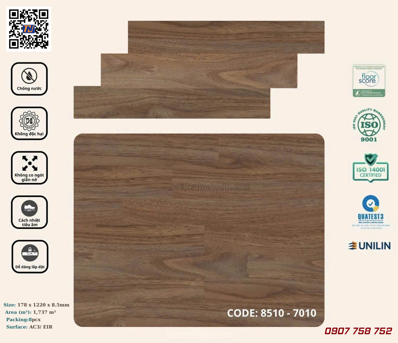 Sàn nhựa hèm khóa Korpan KP8510