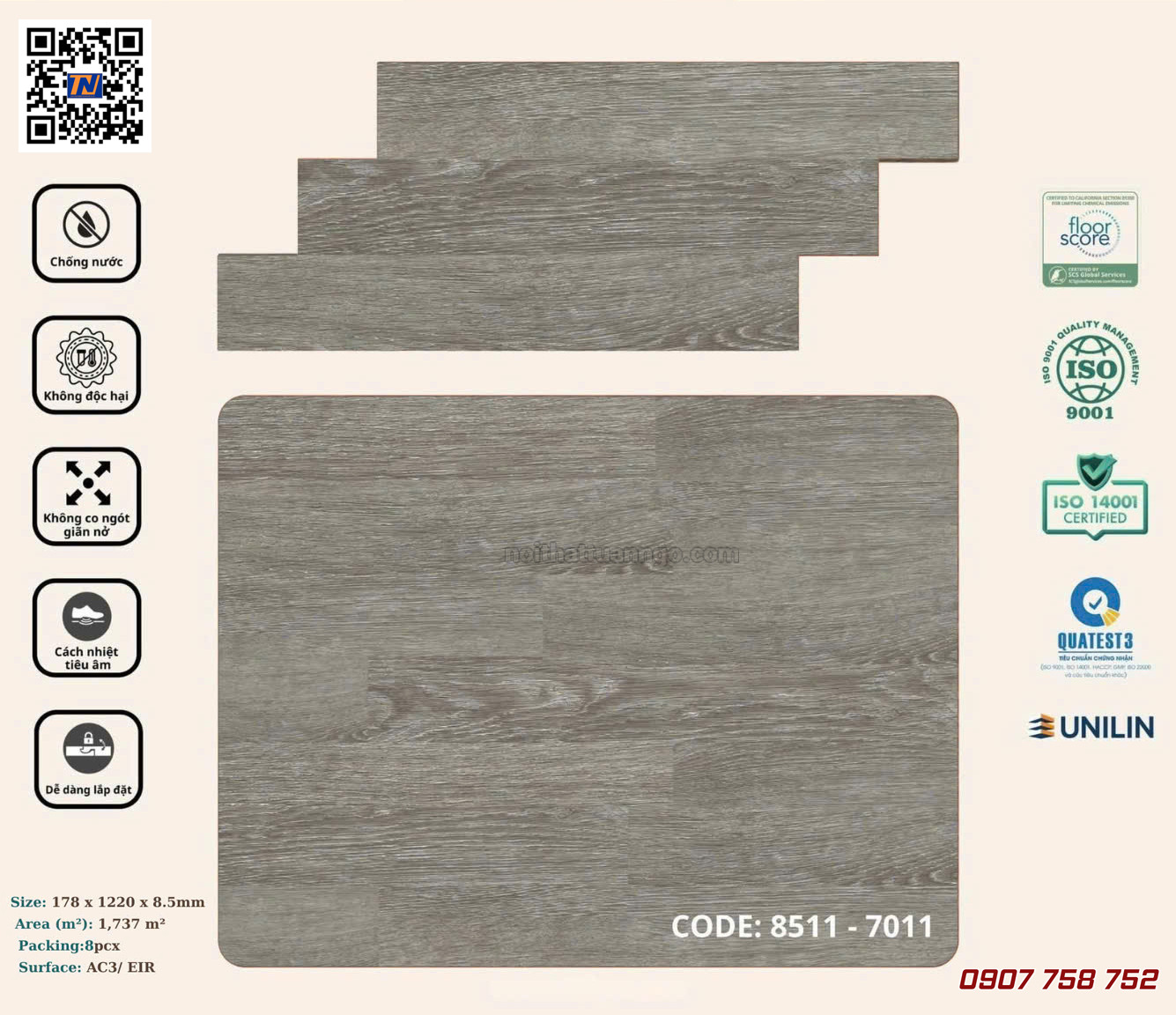 Sàn nhựa hèm khóa Korpan KP8511