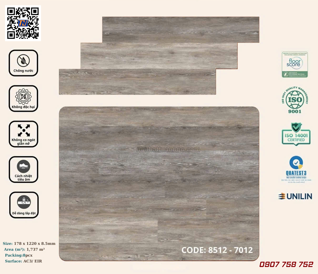 Sàn nhựa hèm khóa Korpan KP8512