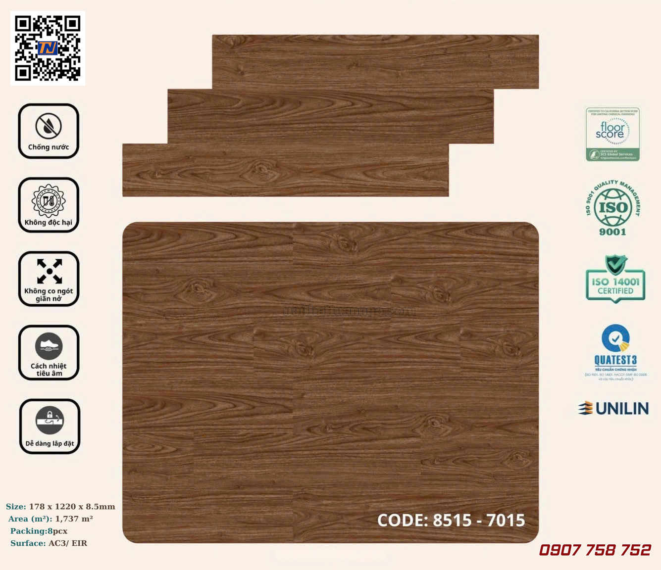 Sàn nhựa hèm khóa Korpan KP8515