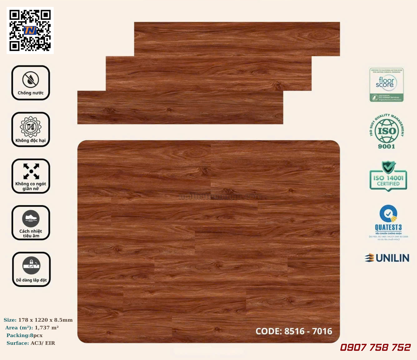 Sàn nhựa hèm khóa Korpan KP8516