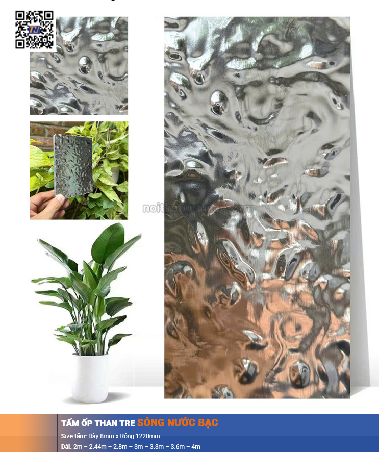 Tấm ốp than tre sóng nước bạc