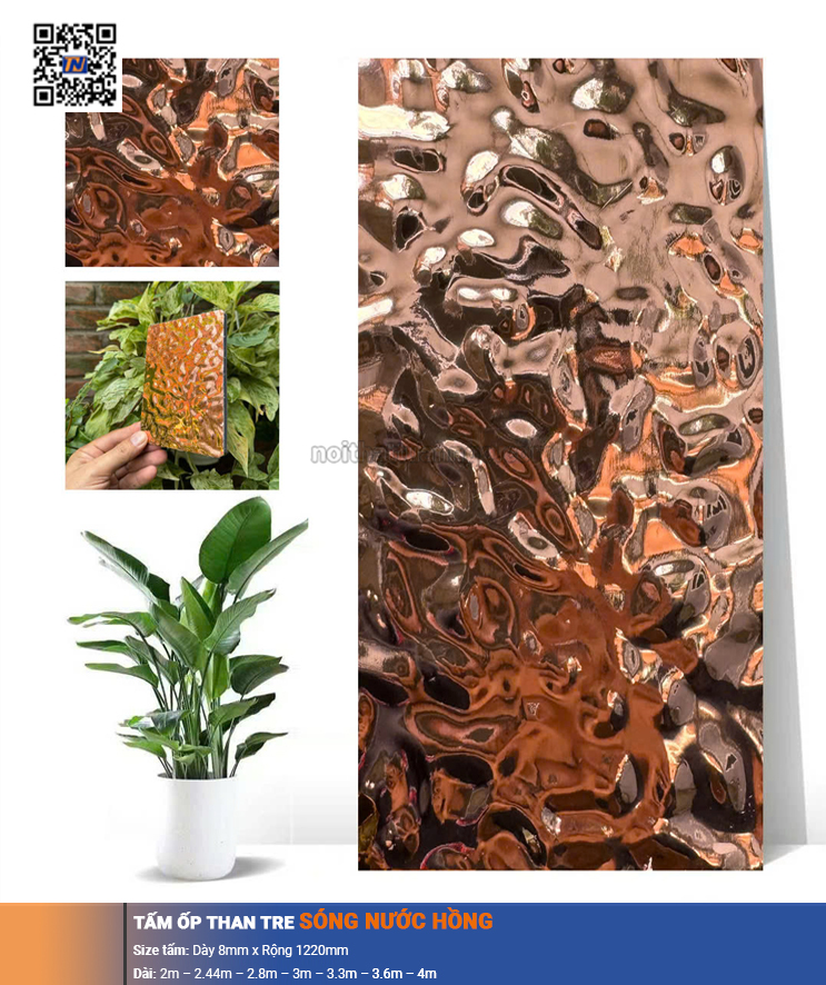 Tấm ốp than tre sóng nước hồng
