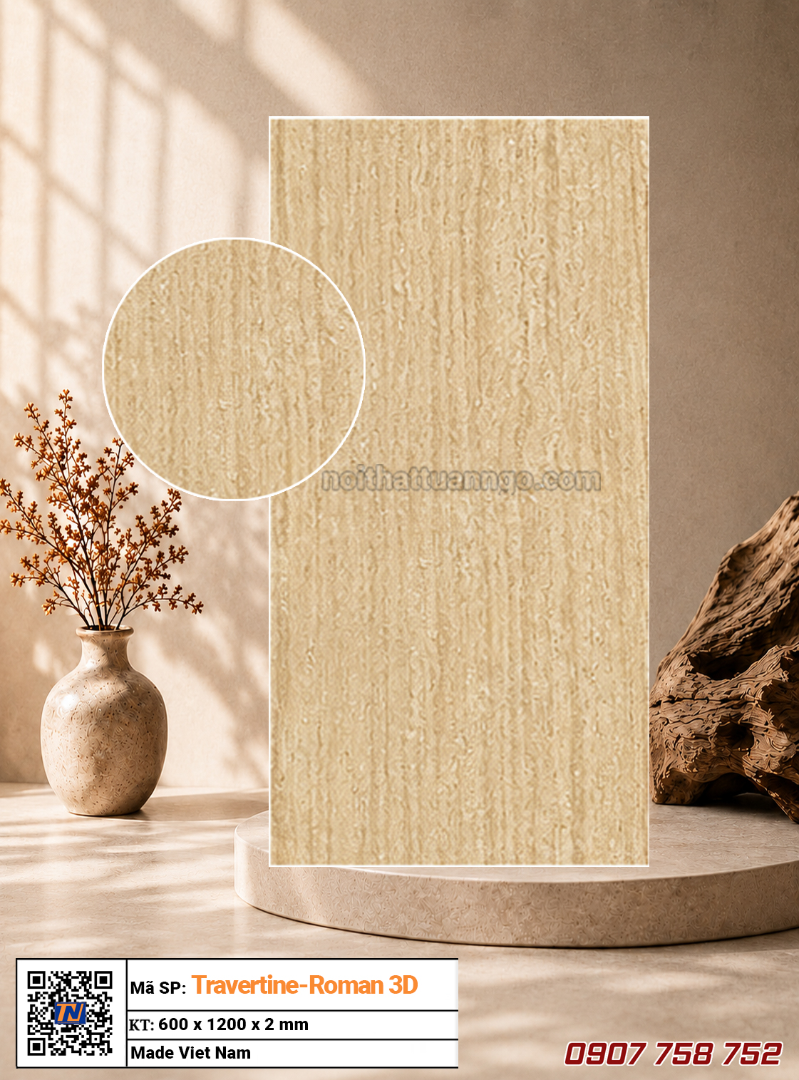 Tấm ốp đá dẻo Travertine-Roman-3D