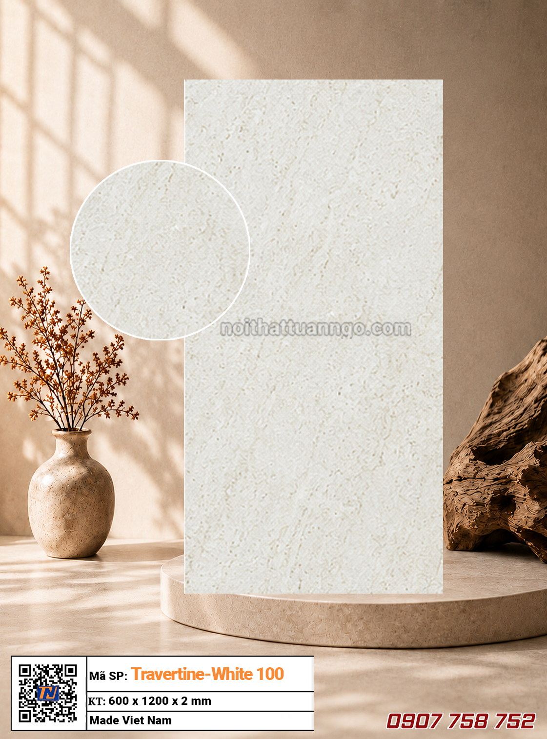 Tấm ốp đá dẻo Travertine-White 100