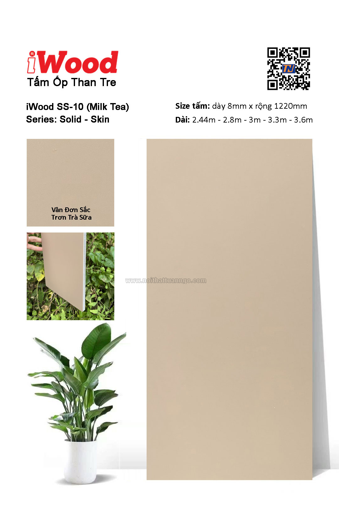 Tấm ốp đa năng than tre vân đơn sắc SS-10