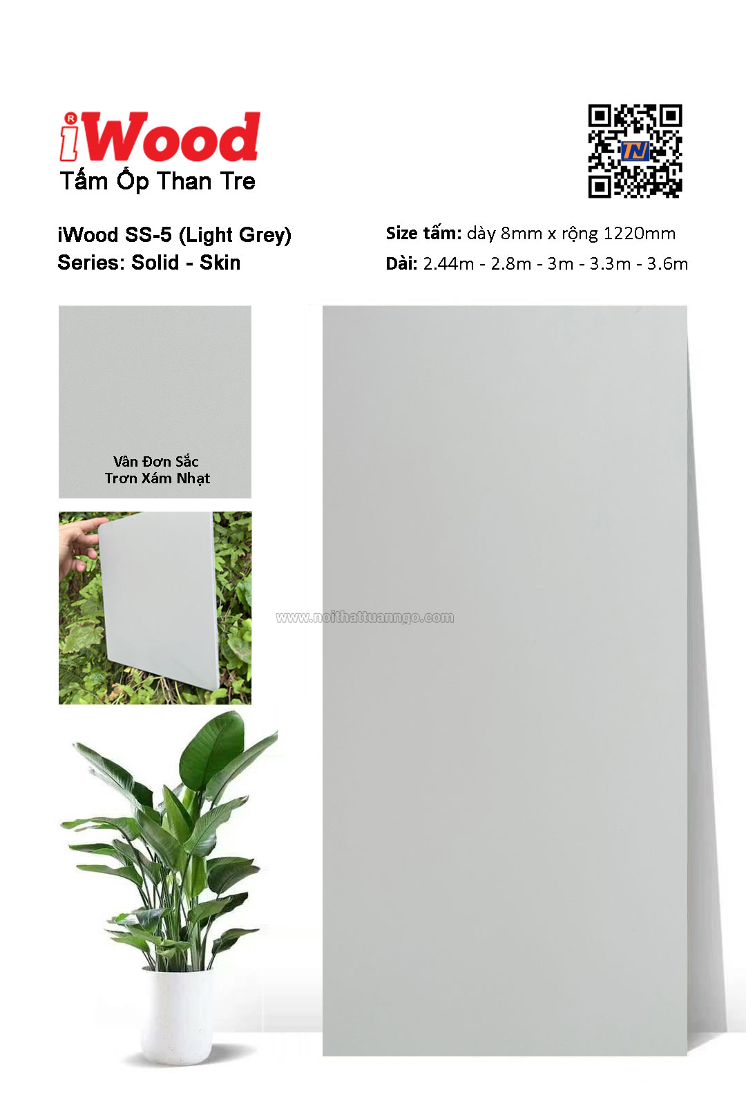 Tấm ốp đa năng than tre vân đơn sắc SS-5