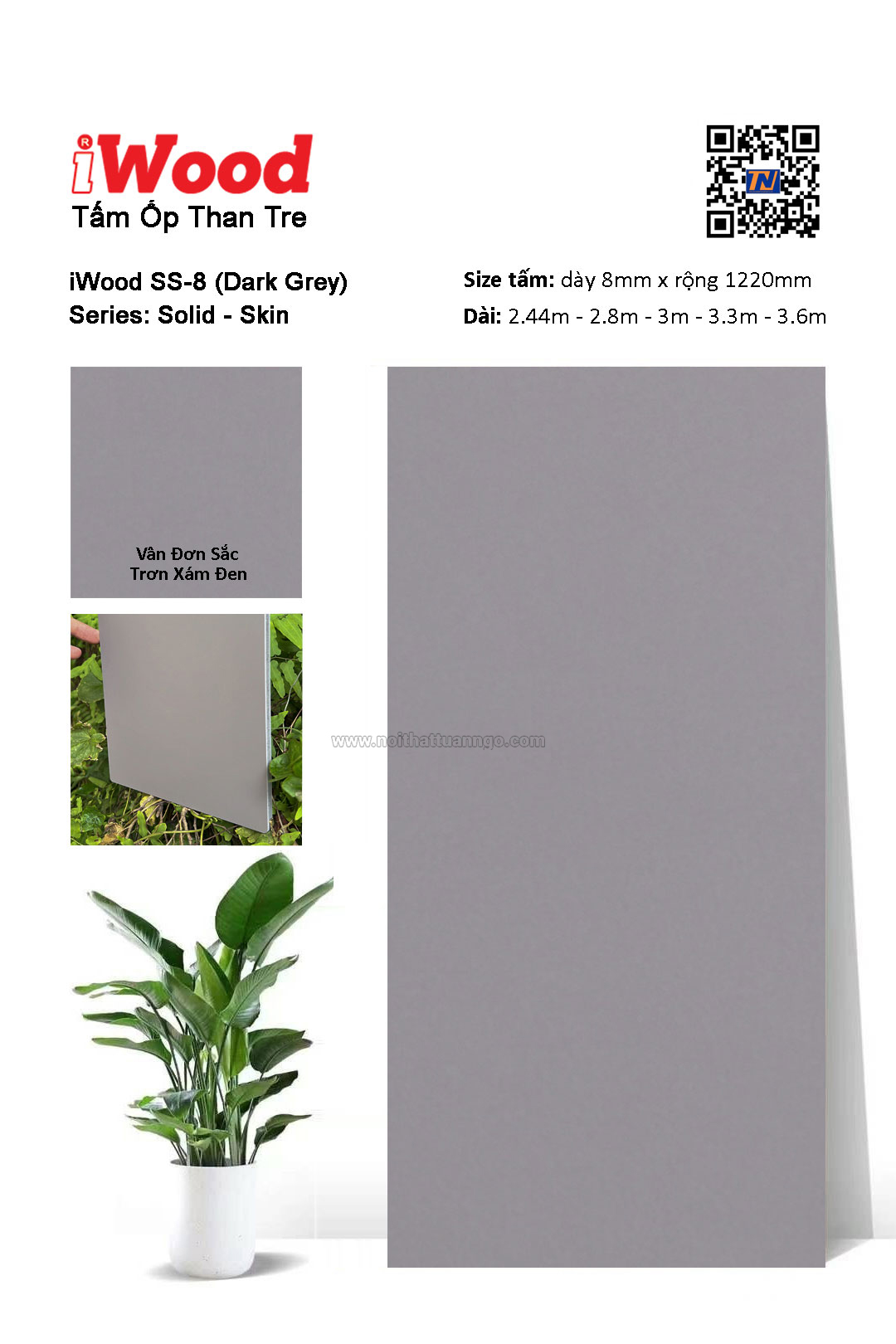 Tấm ốp đa năng than tre vân đơn sắc SS-8