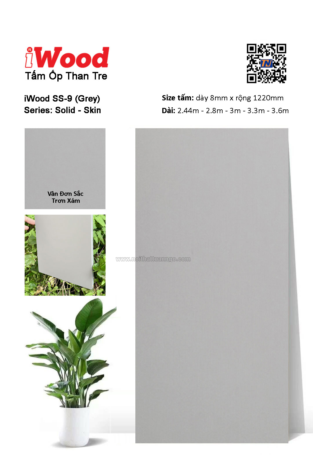 Tấm ốp đa năng than tre vân đơn sắc SS-9