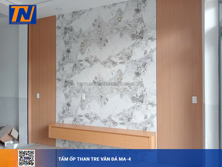 Tấm ốp than tre vân đá iWood MA-4 kết hợp tấm lam sóng