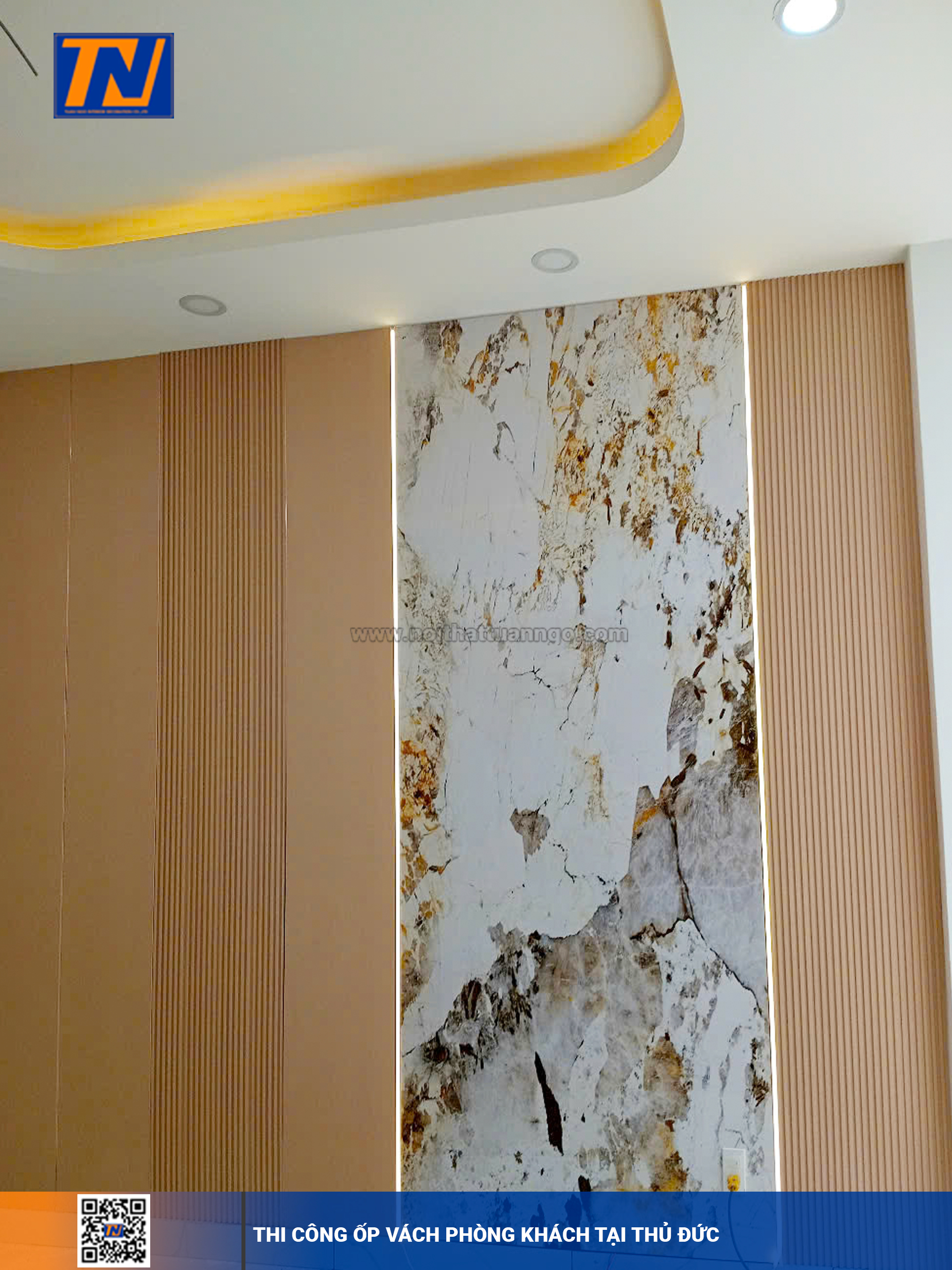 Công trình ốp trang trí kết hợp tấm lam sóng và tấm ốp sợi than tre